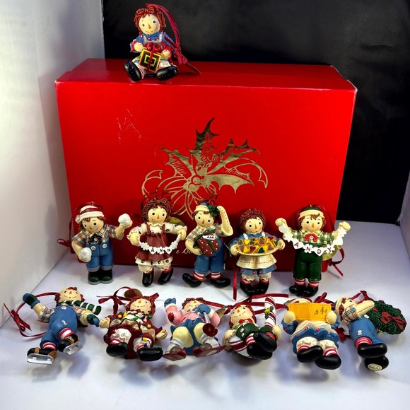 Danbury Mint Raggedy Ann Andy 12 Ornament Set‎ w Box Tags Excellent SEE NOTES